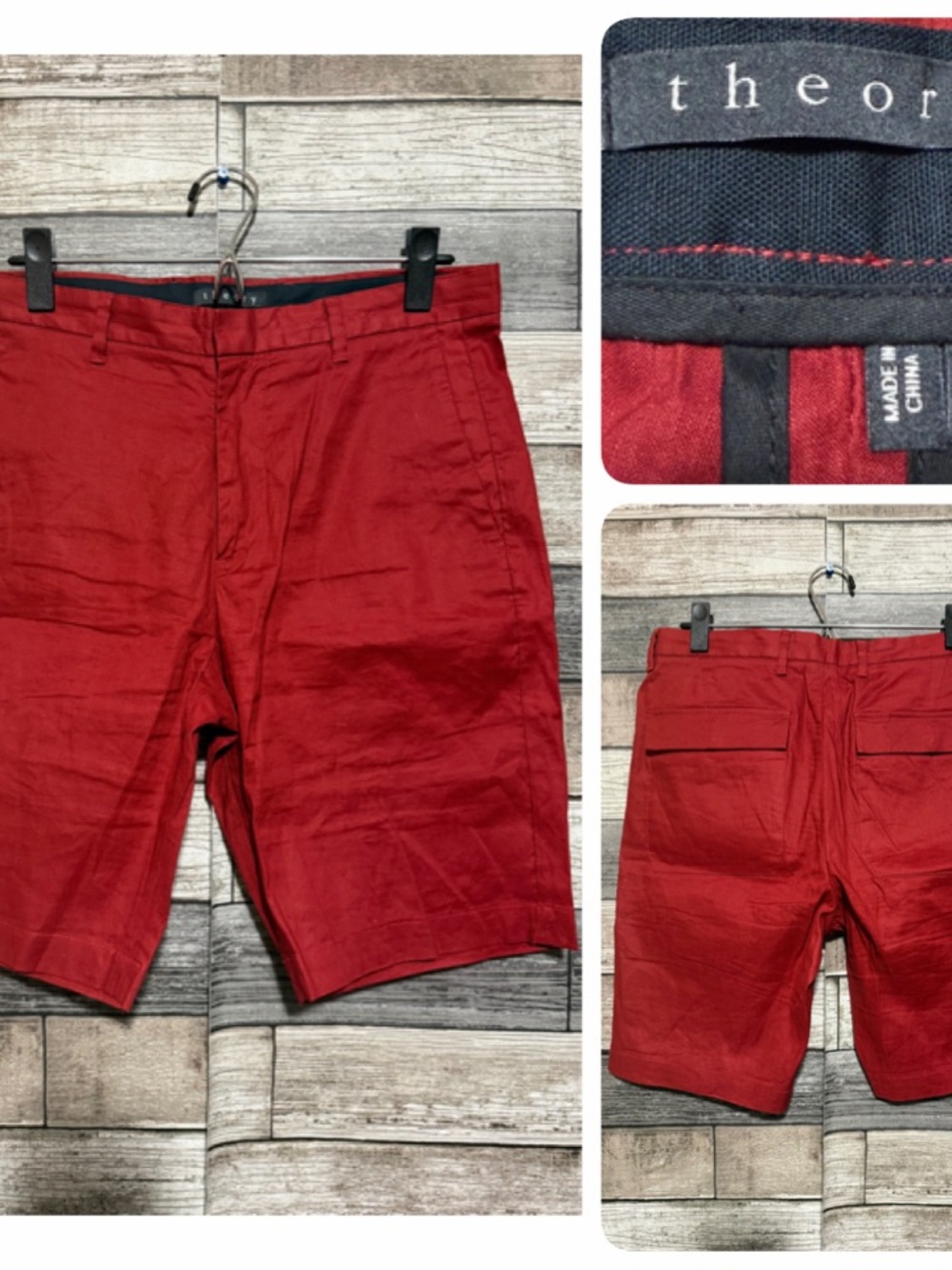 Theory Linen Cotton Shorts Men’s 29 Red (Inseam 9) Flap Button Pockets